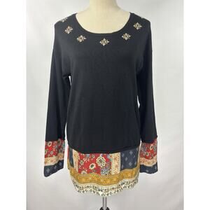 Desigual Mixed Media Sweater Black Medium Embroidered Layered Look